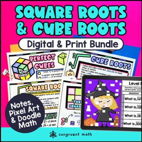 Thumbnail for Square Roots & Cube Roots Digital & Print Bundle | Guided Notes Pixel Art