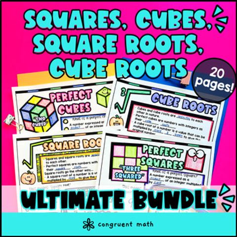 Thumbnail for Square Roots and Cube Roots Guided Notes BUNDLE | Interactive Notebooks Lesson