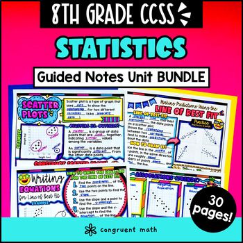 Statistics Scatter Plots Two Way Tables Guided Notes Unit Bundle 8th Grade CCSS