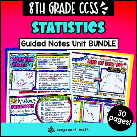 Thumbnail for ***Statistics Scatter Plots Two Way Tables Guided Notes Unit Bundle 8th Grade CCSS