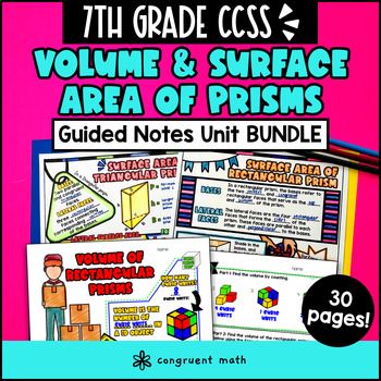 Surface Area and Volume of Prisms Guided Notes | 7th Grade CCSS | Sketch Notes