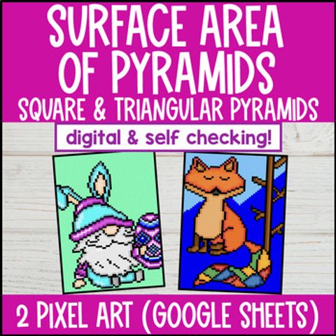 Thumbnail for Surface Area of Pyramids Digital Pixel Art | 3D Nets | Square Triangular Pyramid