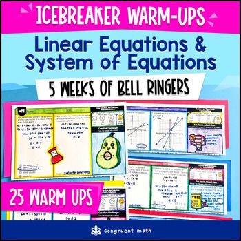 System of Equations & Linear Equations 8th Grade Math Warm Ups Bell Ringers CCSS