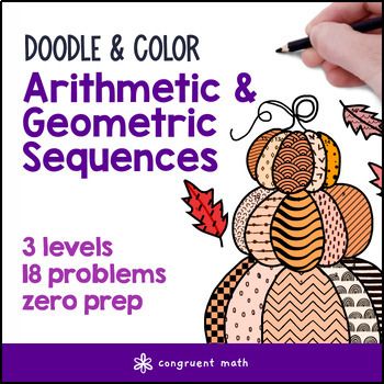 Thumbnail for Thanksgiving Arithmetic & Geometric Sequences Doodle Math Twist Color by Number