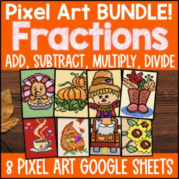 Thumbnail for [Thanksgiving] Fraction Operations Pixel Art BUNDLE | Like Unlike Denominators