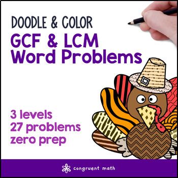 Thumbnail for Thanksgiving Math | GCF & LCM Word Problems Doodle Math Twist on Color by Number