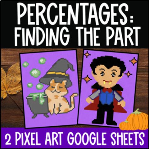 Thumbnail for Thanksgiving Math Percents Finding the Part Pixel Art | Percentage Word Problems