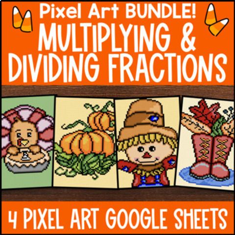 Thumbnail for Thanksgiving Multiplying & Dividing Fractions Pixel Art | Whole Numbers Fraction