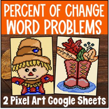 Thumbnail for [Thanksgiving] Percent of Change Word Problems Pixel Art | Increase & Decrease