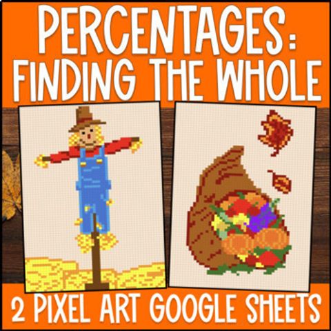 Thumbnail for [Thanksgiving] Percents Finding the Whole Pixel Art | Percentages Word Problems