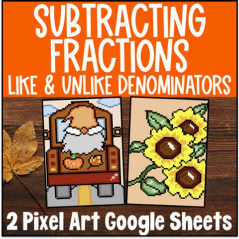 Thumbnail for Thanksgiving Subtracting Fractions Like & Unlike Denominators Digital Pixel Art