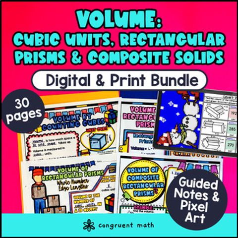 Thumbnail for Volume of Rectangular Prisms & Composite Solids Guided Notes & Pixel Art Bundle