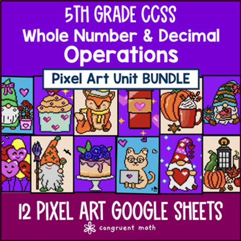 Thumbnail for Whole Number & Decimal Operations Pixel Art Unit BUNDLE | 5th Grade CCSS